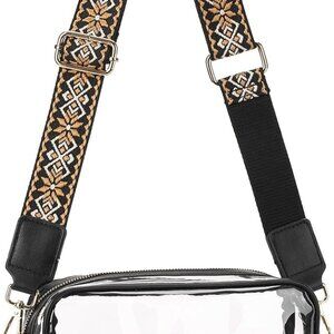 Black Clear Stadium Approved Women's Bag with Adjustable Shoulder Strap and Fron